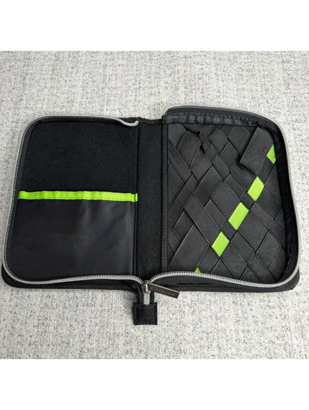 Starbucks Black Zippered Travel Tech Organizer Case Elastic Grid Green Accents